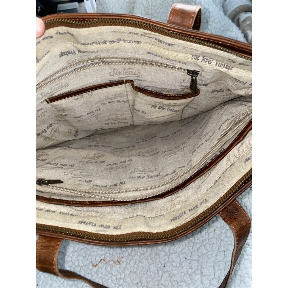 Sixtease Distressed Brown Leather Tote Shoulder Bag Rustic Boho Large